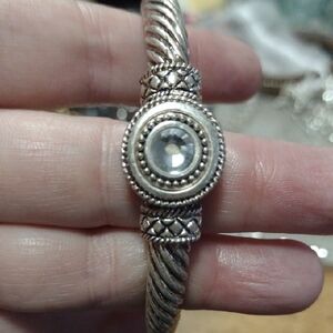 Source Unknown Silver-Tone Filigree Bracelet with Clear Crystal Accent